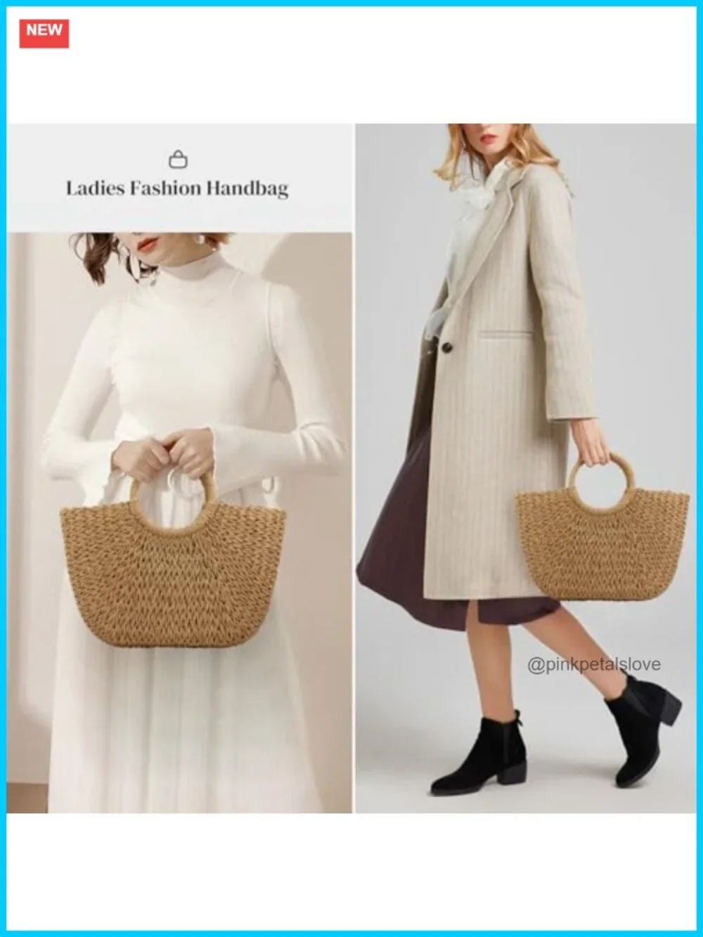 Natural Straw Handwoven Hobo Beach Bag with Drawstring Closure